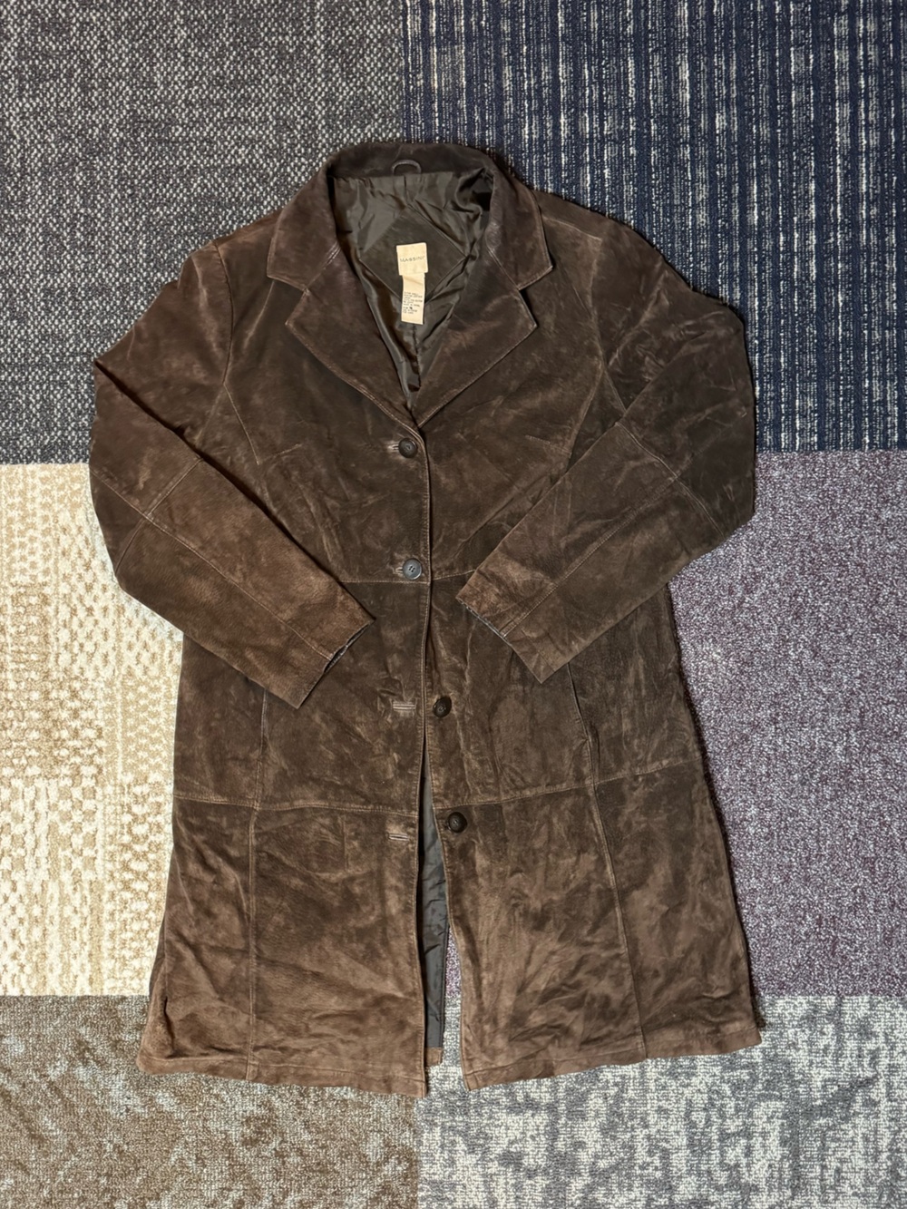 Massini Men's Dark Brown Suede Trench Coat